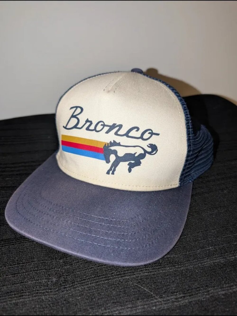 American Needle Sinclair Ford Bronco Trucker Hat - Cream, Navy & Retro Stripes